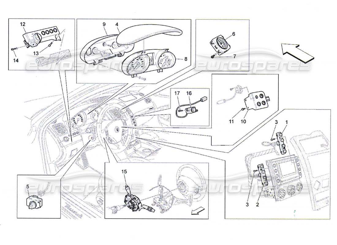 maserati qtp. (2010) 4.7 diagrama de piezas de los dispositivos del tablero