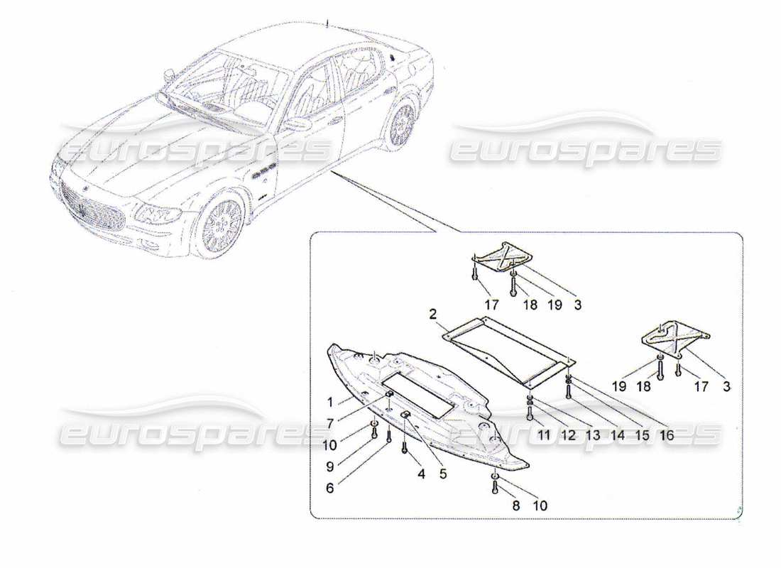 maserati qtp. (2010) 4.2 diagrama de piezas de protectores de bajos y pisos