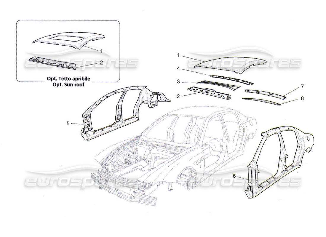 maserati qtp. (2010) 4.2 diagrama de piezas de carrocería y paneles exteriores centrales