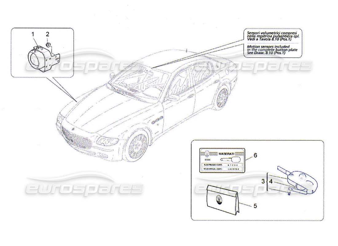 maserati qtp. (2010) 4.2 sistema de alarma e inmovilizador diagrama de piezas