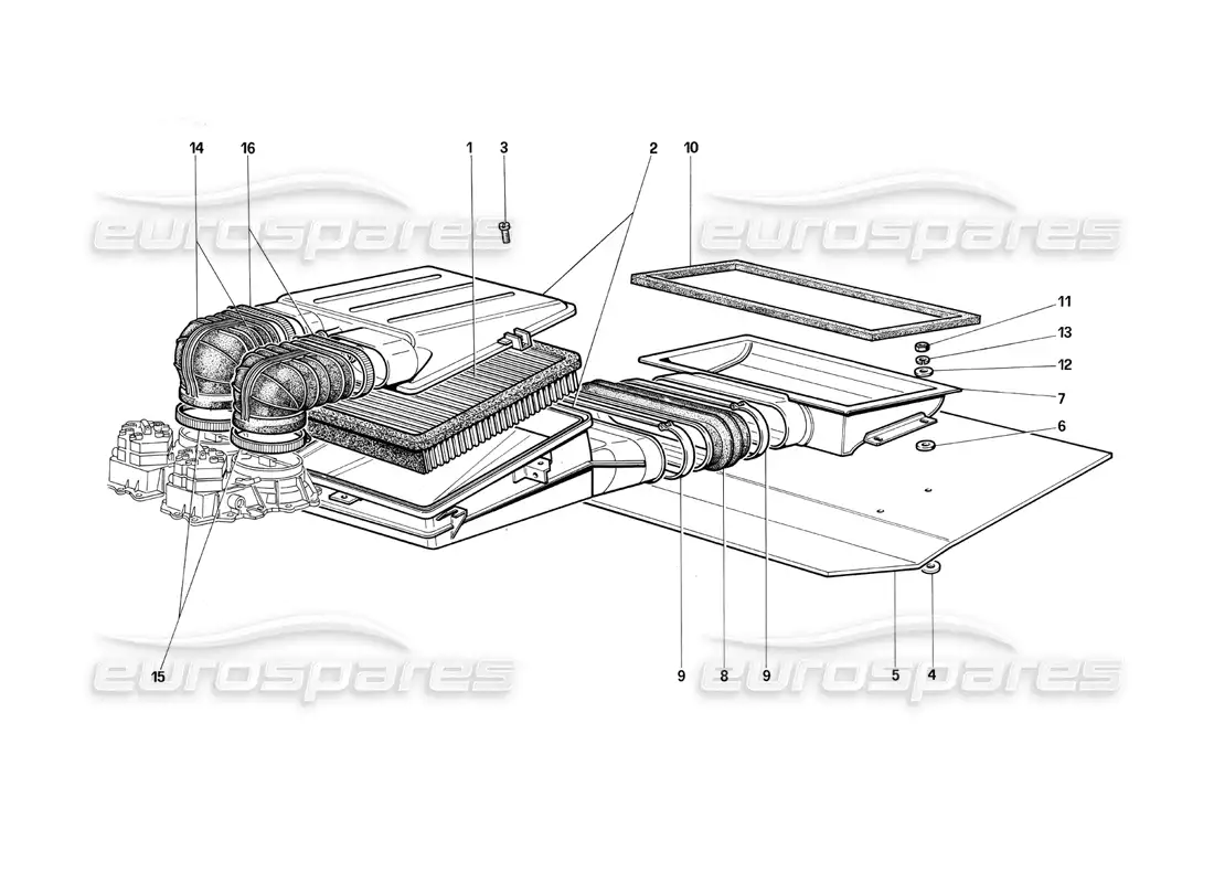 ferrari testarossa (1990) toma de aire diagrama de piezas