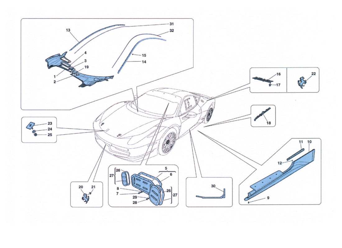 ferrari 458 challenge paratie - diagrama de piezas de finiture esterne