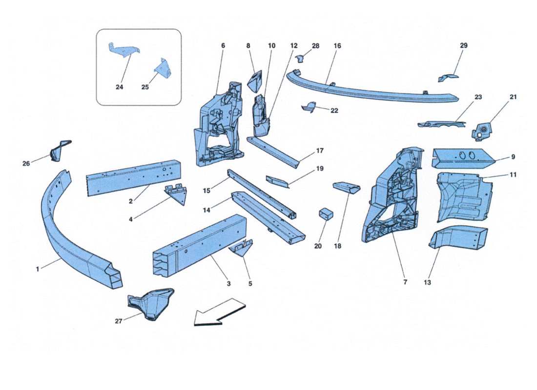 ferrari 458 challenge diagrama de piezas de estructura elemental parte anterior y lamiere