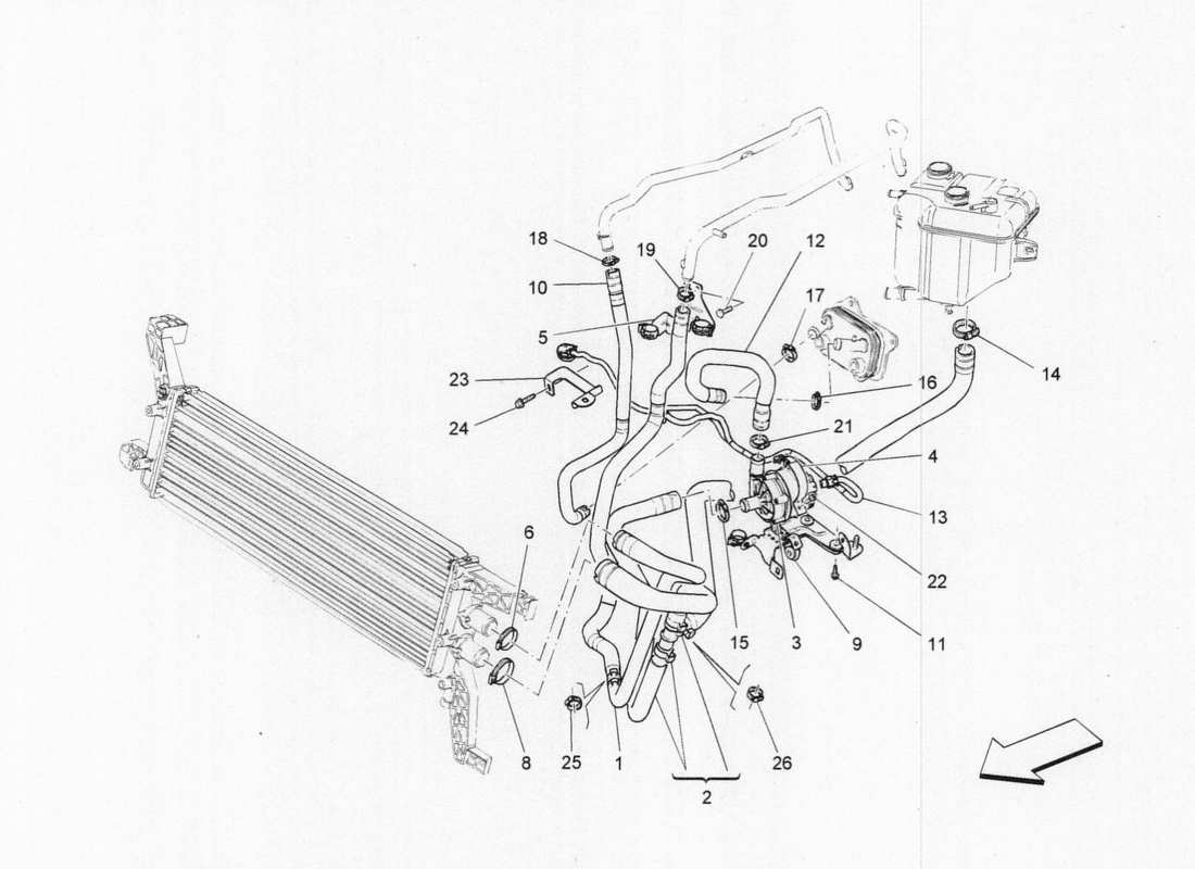 maserati qtp. v6 3.0 bt 410bhp 2015 diagrama de piezas del sistema de refrigeración