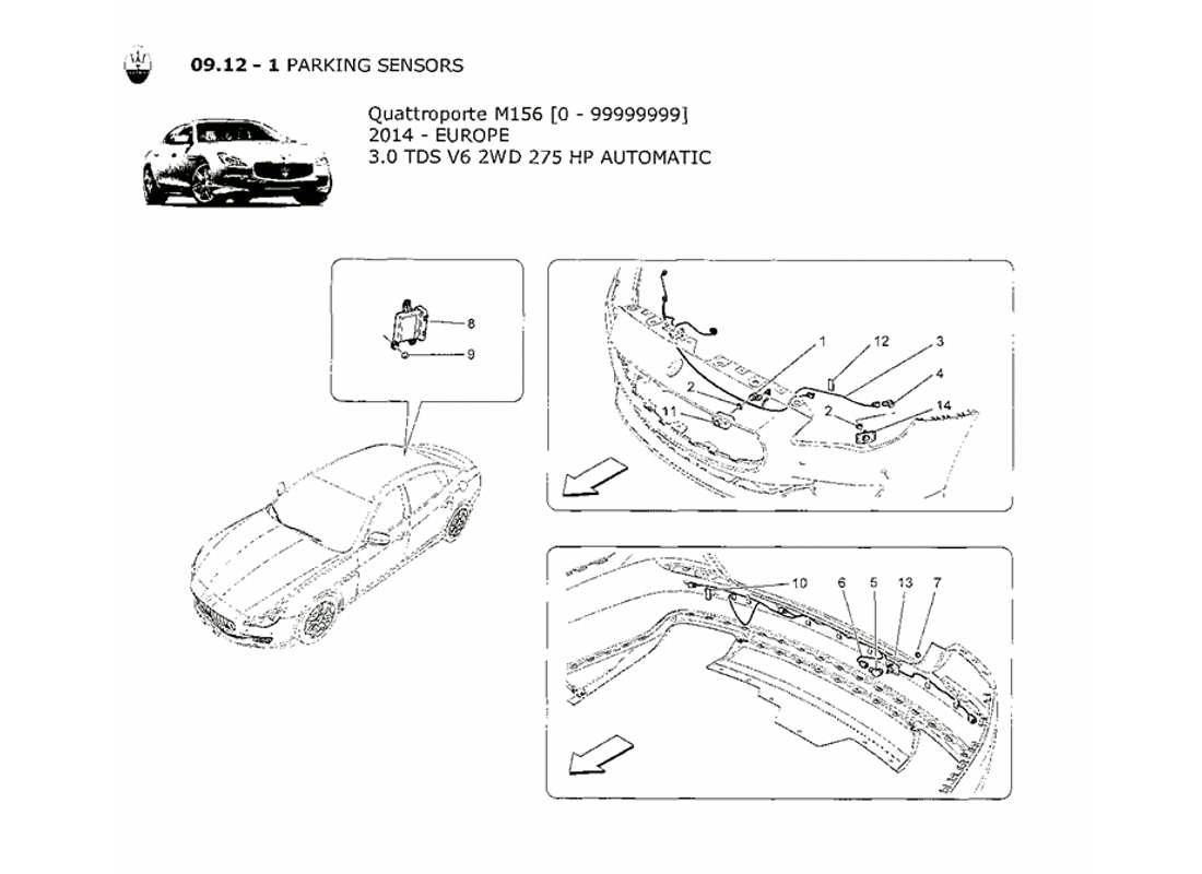 maserati qtp. v6 3.0 tds 275bhp 2014 diagrama de piezas de los sensores de estacionamiento