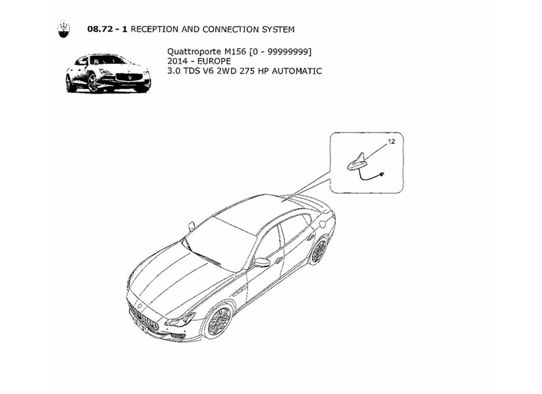 maserati qtp. v6 3.0 tds 275bhp 2014 diagrama de piezas del sistema de recepción y conexión