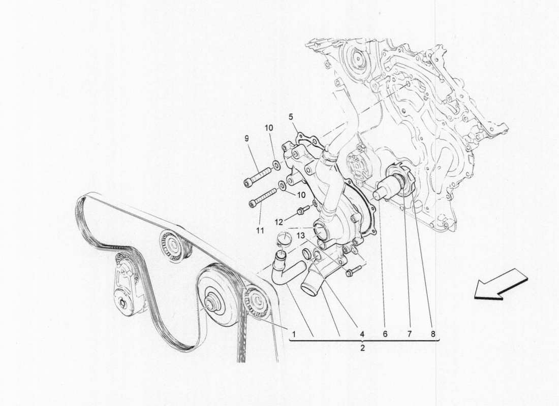 maserati qtp. v6 3.0 bt 410bhp 2015 sistema de refrigeración: diagrama de piezas de las bombas de agua
