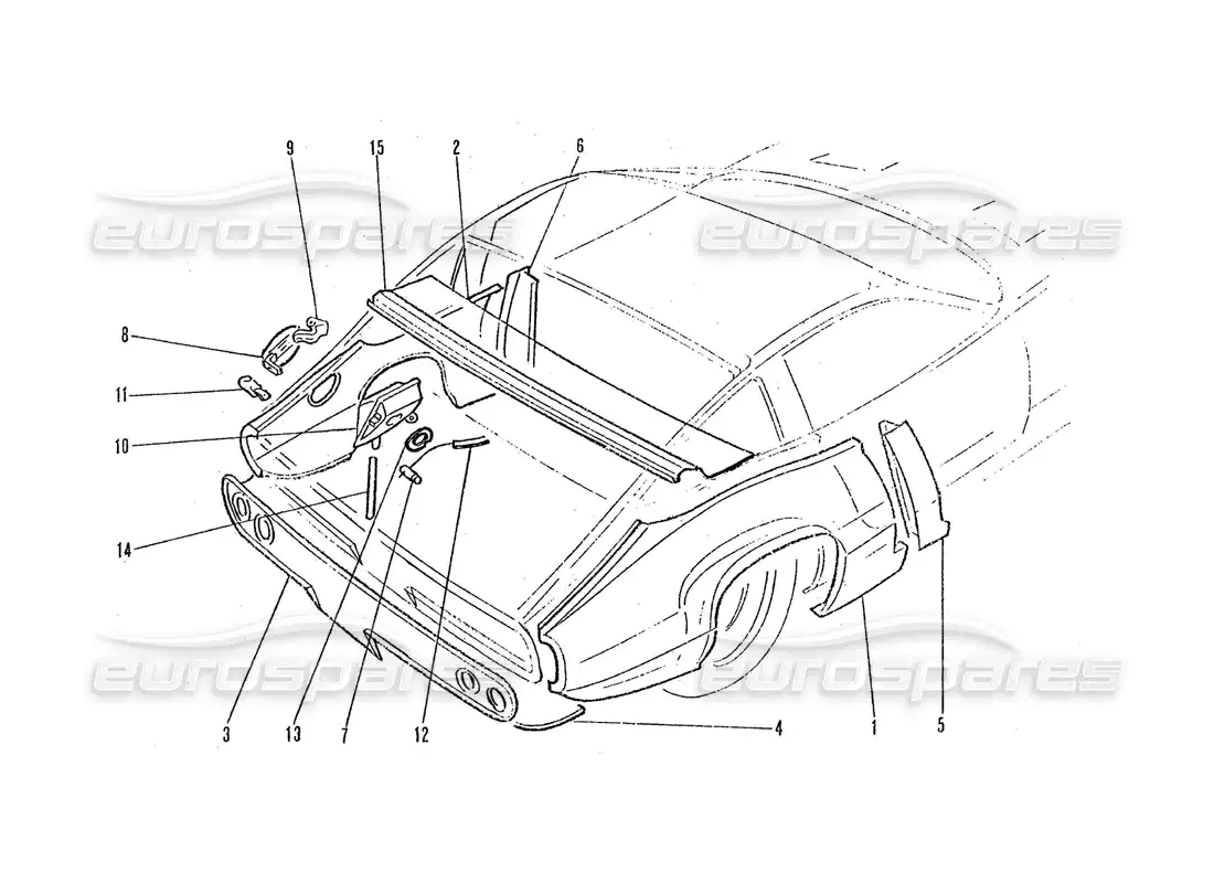 ferrari 365 gtc4 (coachwork) paneles de extremo trasero diagrama de piezas