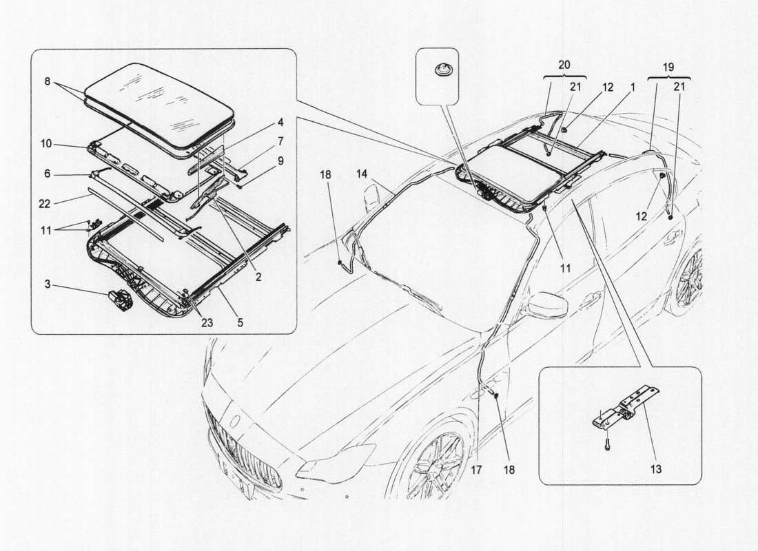 maserati qtp. v6 3.0 bt 410bhp 2wd 2017 diagrama de piezas del techo corredizo
