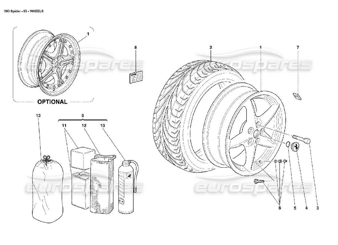 ferrari 360 spider ruedas diagrama de piezas