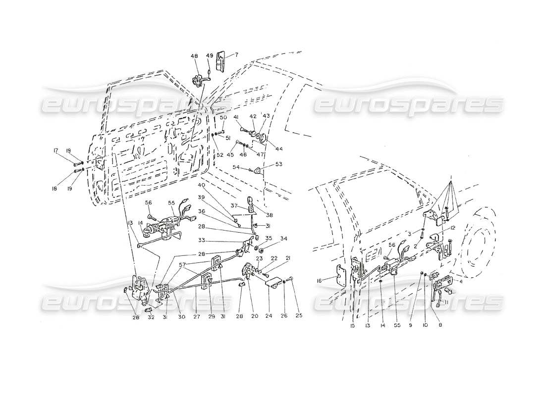 maserati shamal puertas - bisagras y controles internos diagrama de piezas