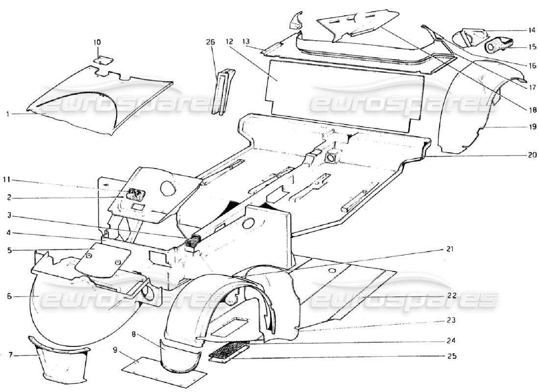 ferrari 308 gtb (1976) carrocería - elementos interiores (válido para rhd - versiones aus) diagrama de piezas