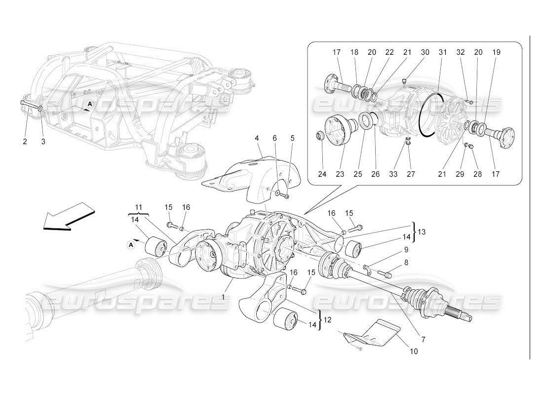 maserati qtp. (2007) 4.2 auto diagrama de piezas del diferencial y del eje trasero