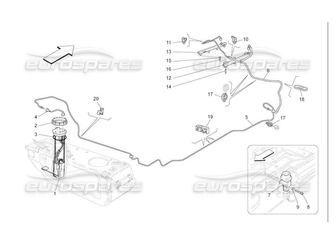 maserati qtp. (2007) 4.2 auto diagrama de piezas de bombas de combustible y líneas de conexión