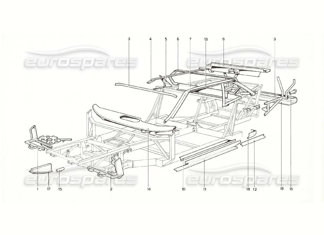 ferrari 308 gt4 dino (1976) carrocería - elementos internos diagrama de piezas