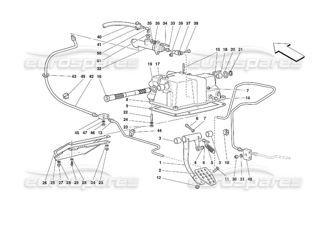 ferrari 355 (2.7 motronic) diagrama de piezas del control de liberación del embrague