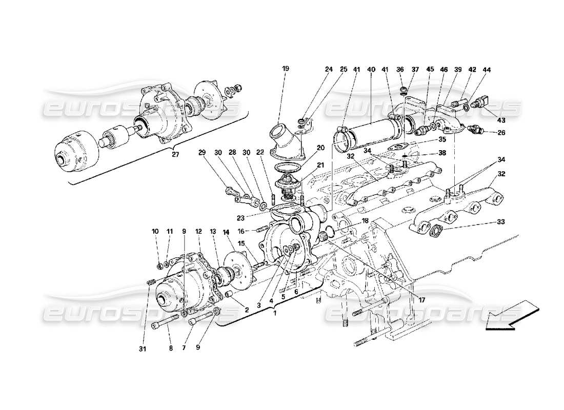 ferrari 348 (2.7 motronic) bomba de agua diagrama de piezas