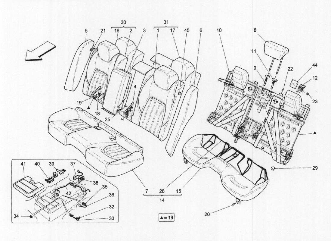 maserati qtp. v6 3.0 bt 410bhp 2wd 2017 asientos traseros: diagrama de piezas de los paneles decorativos