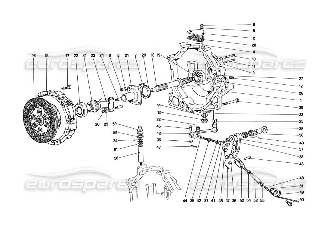 ferrari 328 (1985) embrague y controles diagrama de piezas