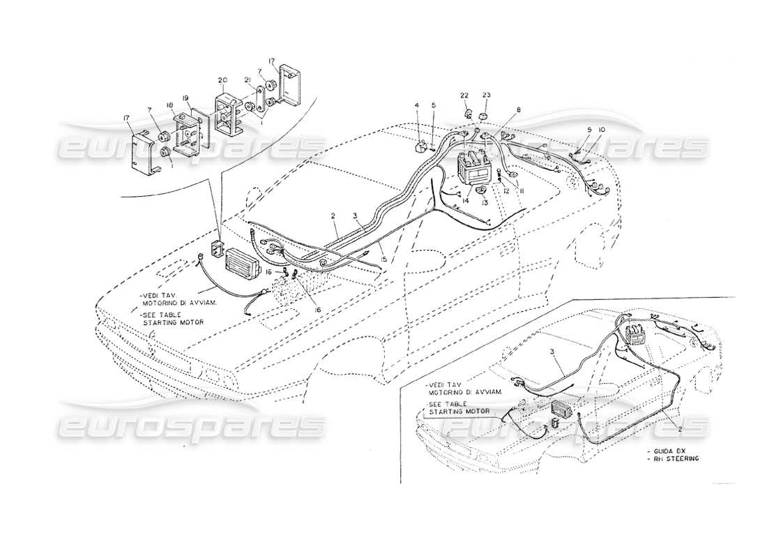 maserati shamal cableado de la fuente de alimentación de la batería diagrama de piezas