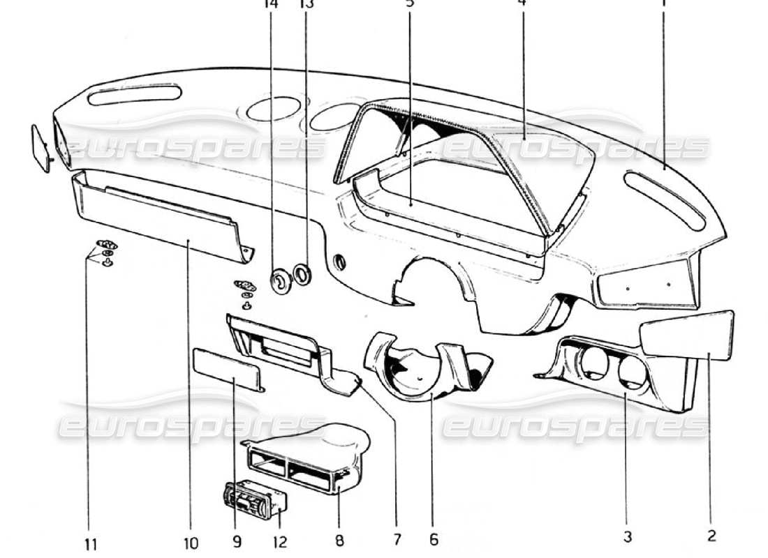 ferrari 308 gtb (1976) diagrama de piezas del panel de instrumentos (válido para versiones rhd - aus)