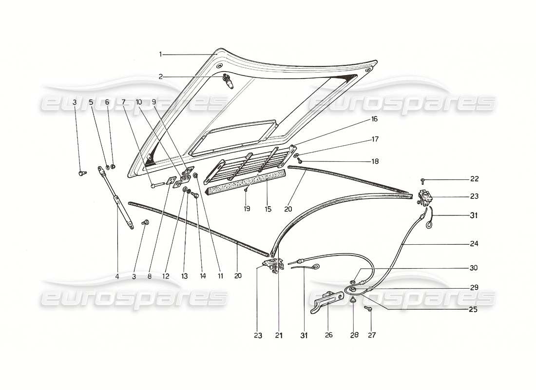 ferrari 308 gt4 dino (1976) front compartment lid diagrama de piezas