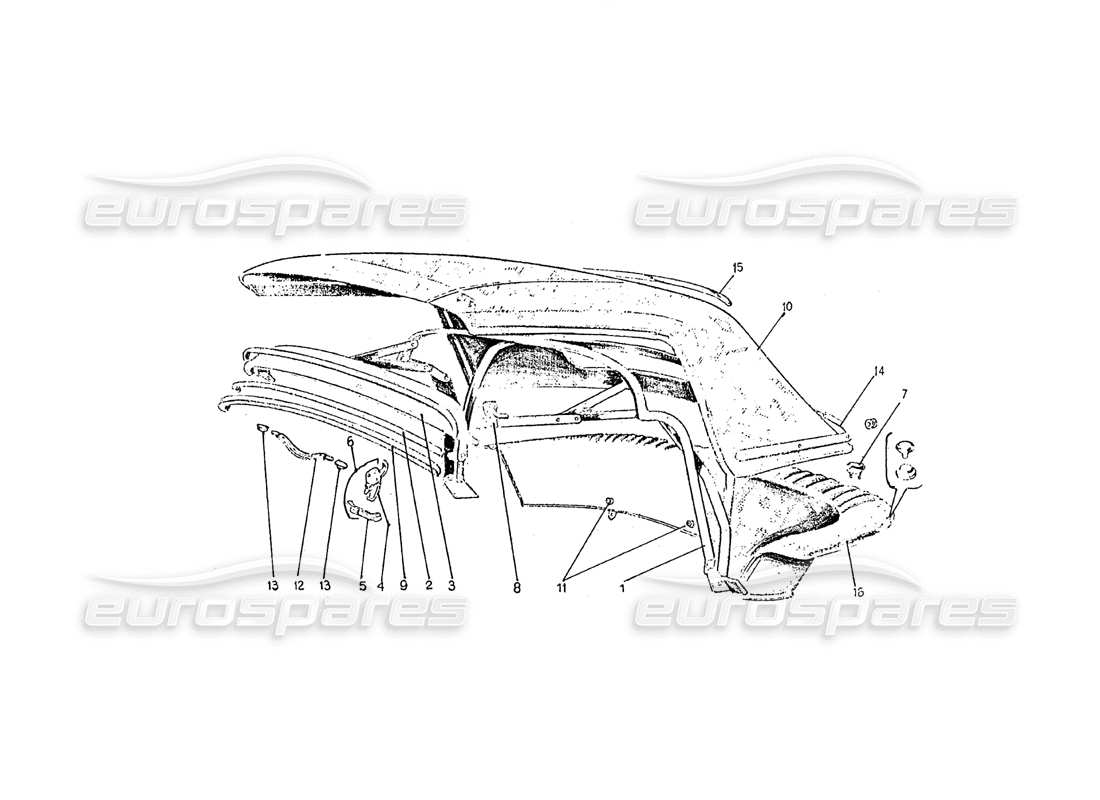 ferrari 275 (pininfarina coachwork) grupo capote diagrama de piezas