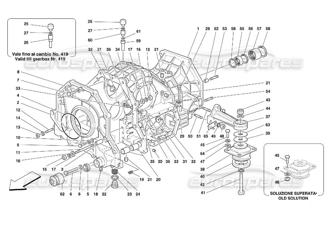 ferrari 355 (2.7 motronic) caja de cambios: diagrama de piezas de carcasa del diferencial y carcasa intermedia