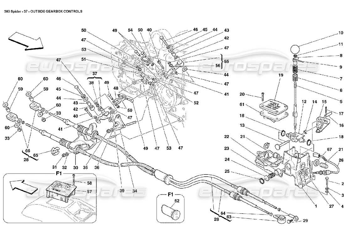 ferrari 360 spider diagrama de piezas de los controles exteriores de la caja de cambios