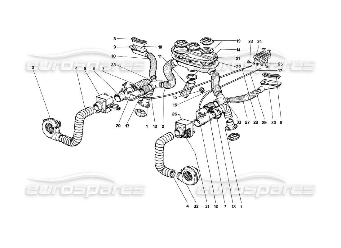 ferrari 308 gtb (1980) diagrama de piezas del sistema de calefacción (variantes para rhd - versiones aus)