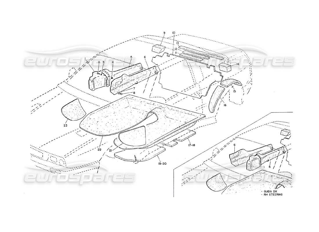 maserati shamal alfombras y fieltros diagrama de piezas