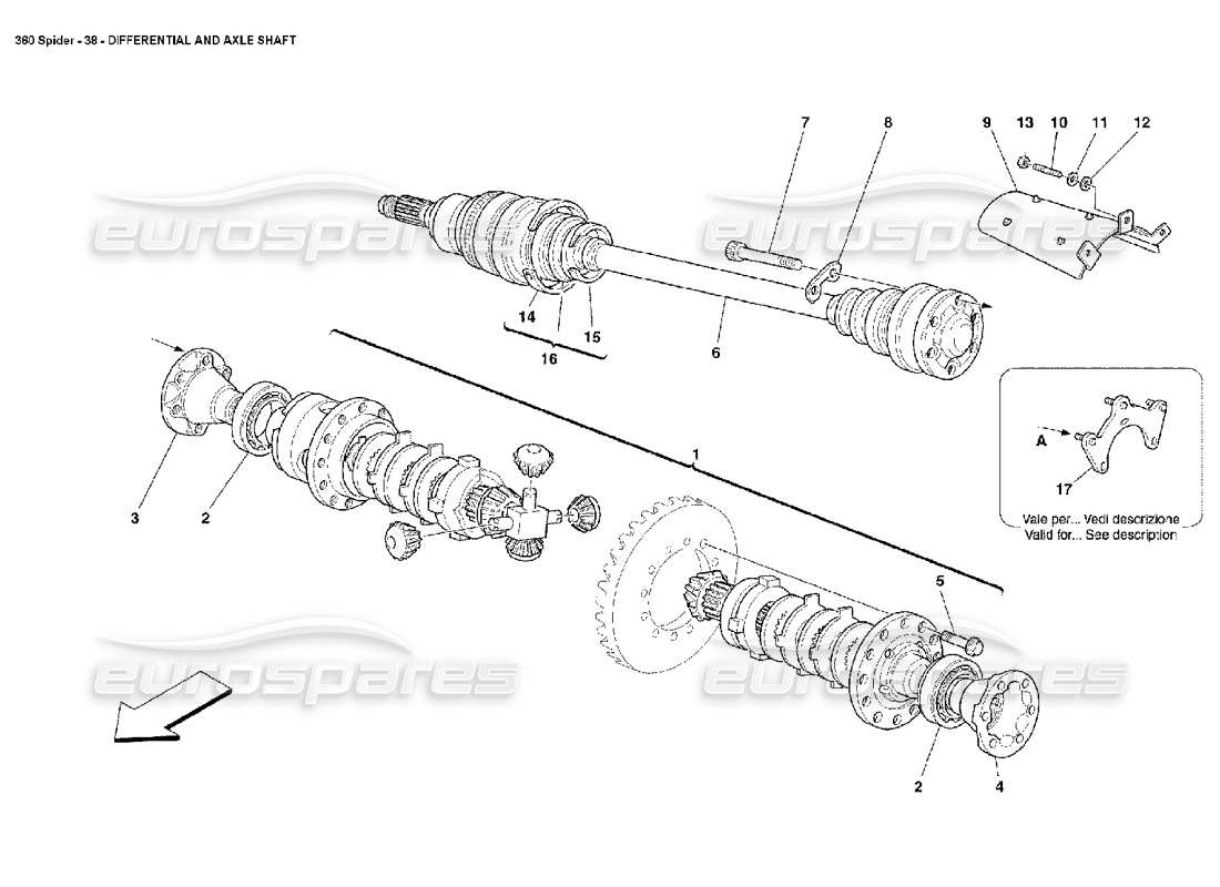 ferrari 360 spider diagrama de piezas del diferencial y los semiejes