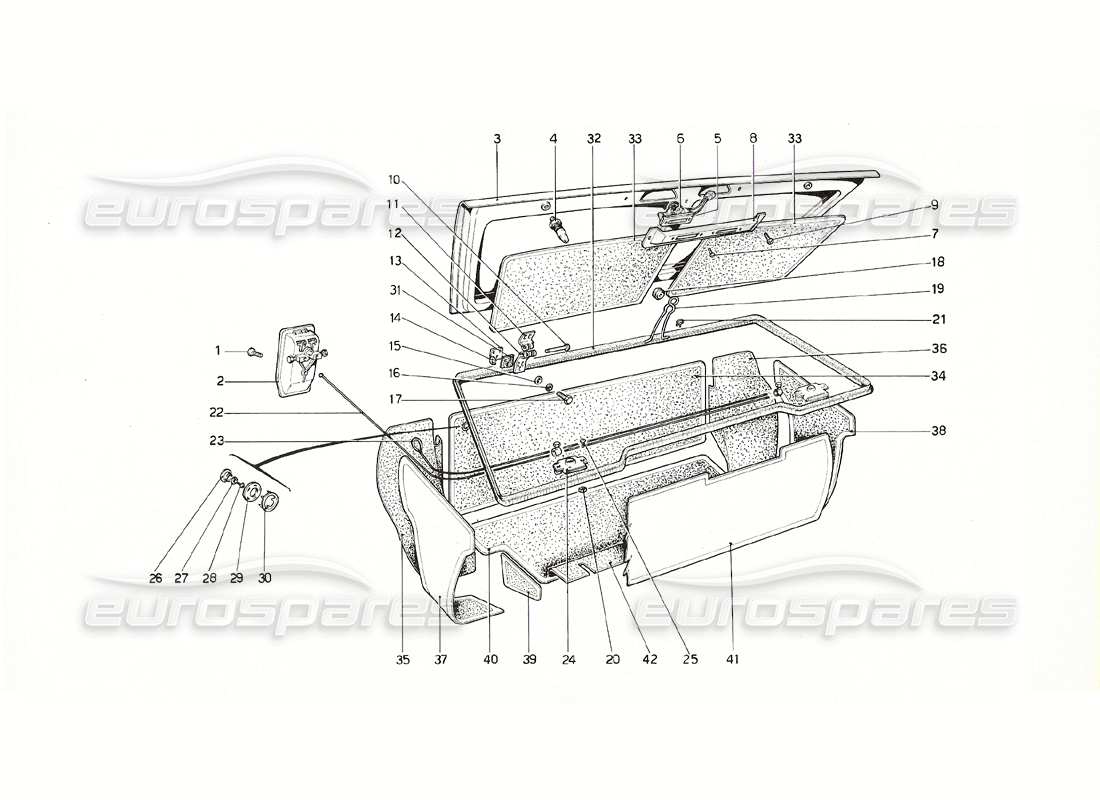 ferrari 308 gt4 dino (1976) tapa del maletero diagrama de piezas