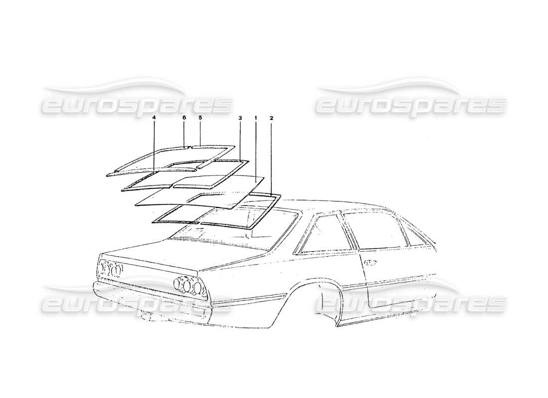 ferrari 365 gt4 2+2 coachwork diagrama de piezas de luneta trasera y embellecedores