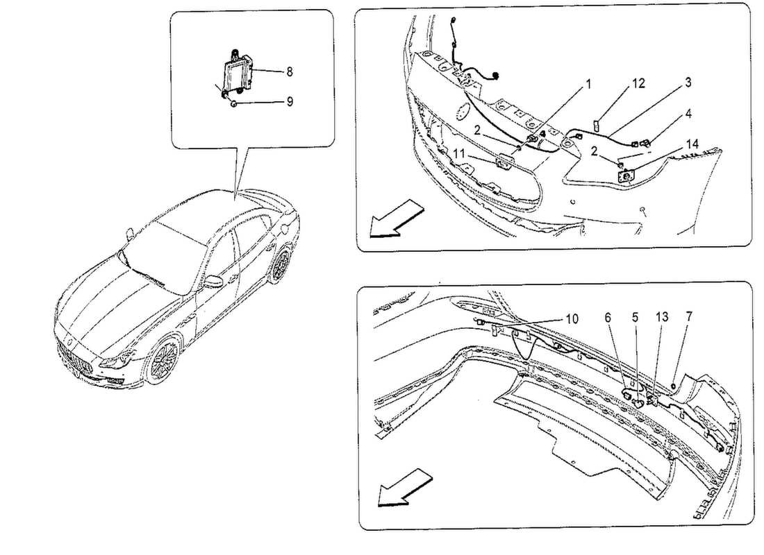 maserati qtp. v8 3.8 530bhp 2014 diagrama de piezas de los sensores de estacionamiento