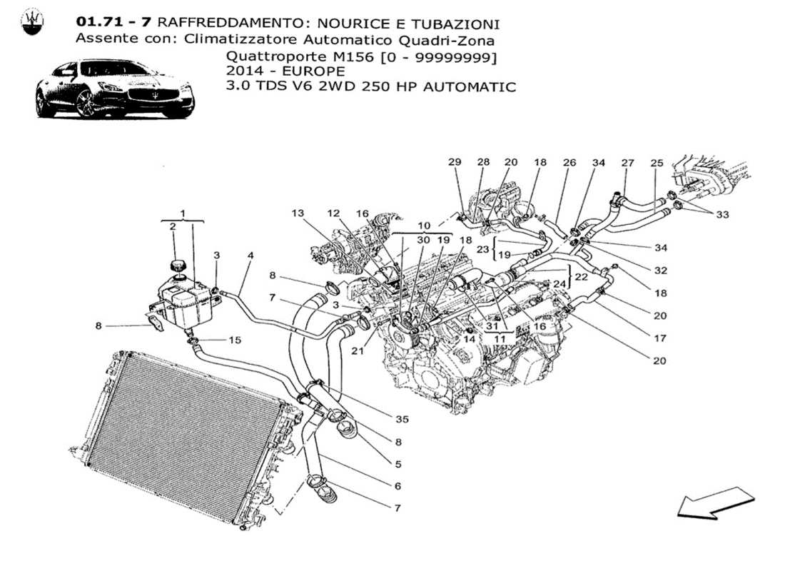 maserati qtp. v6 3.0 tds 250bhp 2014 sistema de refrigeración: diagrama de piezas de nourice y líneas