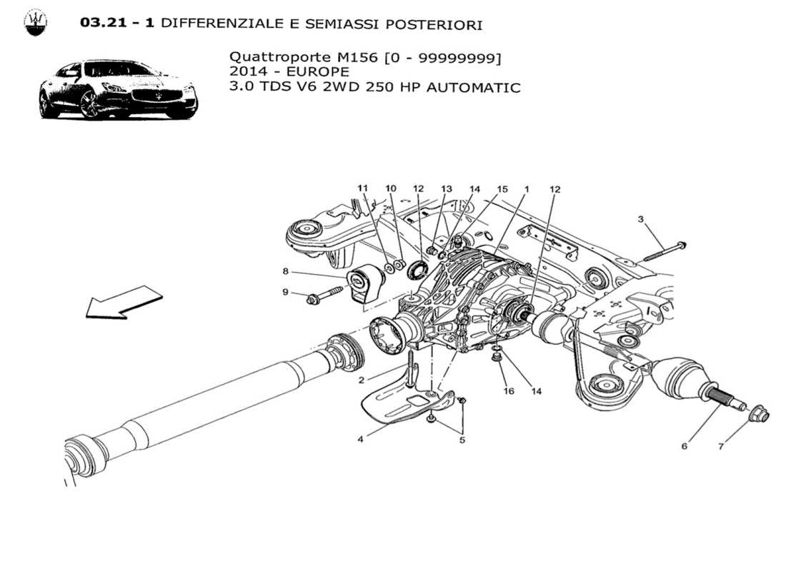 maserati qtp. v6 3.0 tds 250bhp 2014 diagrama de piezas del diferencial y del eje trasero