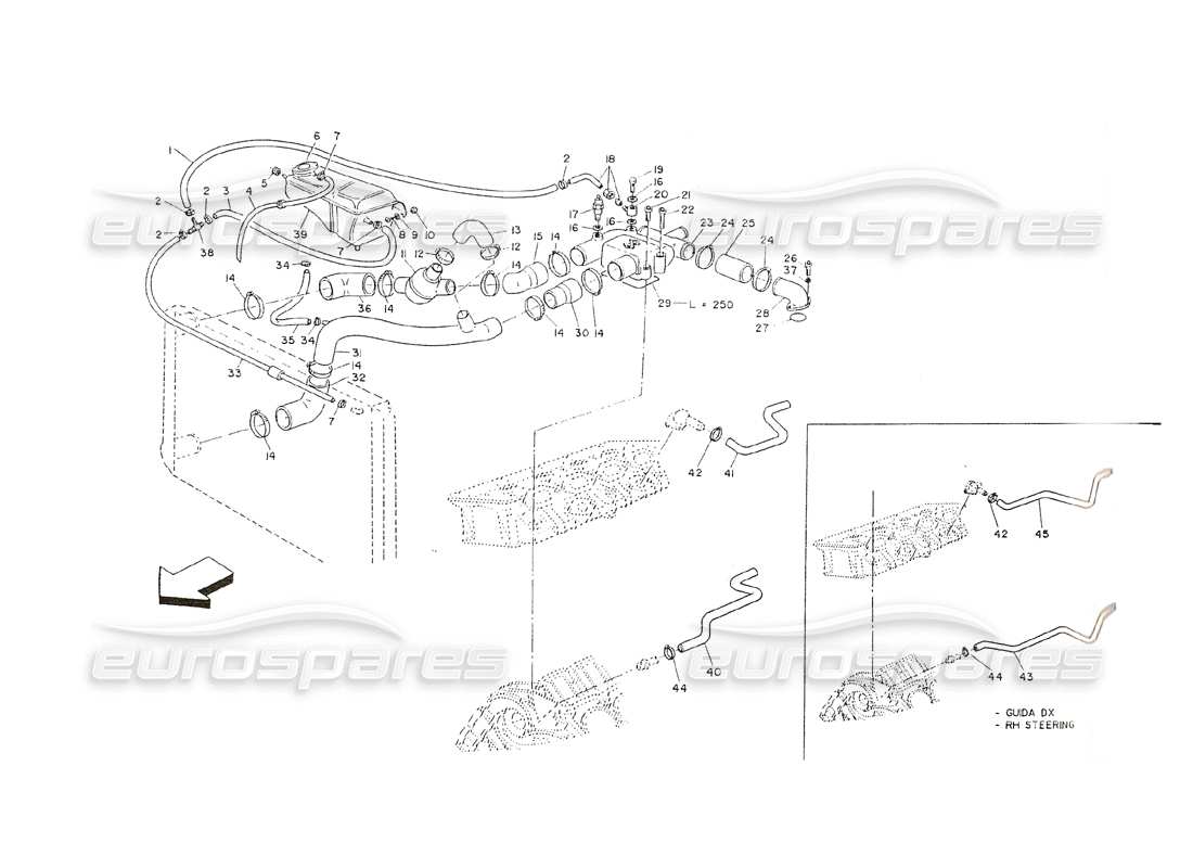 maserati shamal enfriamiento del motor - cuerpo del termostato diagrama de piezas