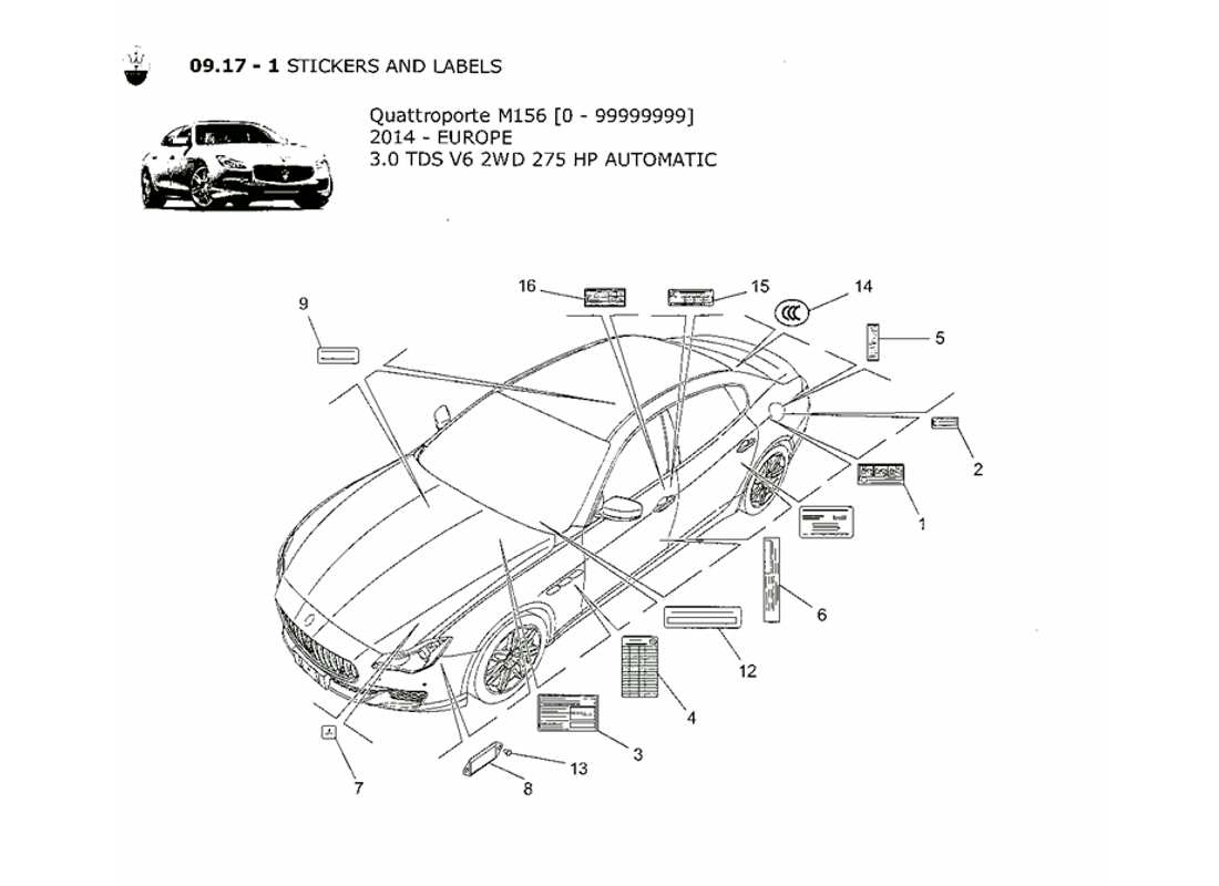 maserati qtp. v6 3.0 tds 275bhp 2014 diagrama de piezas de pegatinas y etiquetas