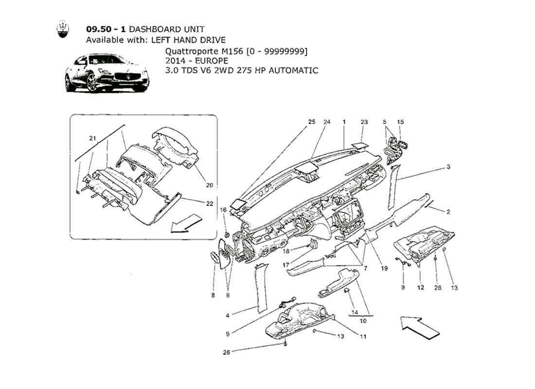 maserati qtp. v6 3.0 tds 275bhp 2014 diagrama de piezas de la unidad del tablero