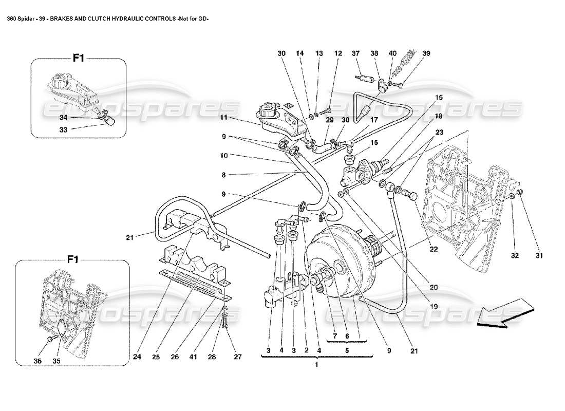 ferrari 360 spider controles hidráulicos de frenos y embrague diagrama de piezas