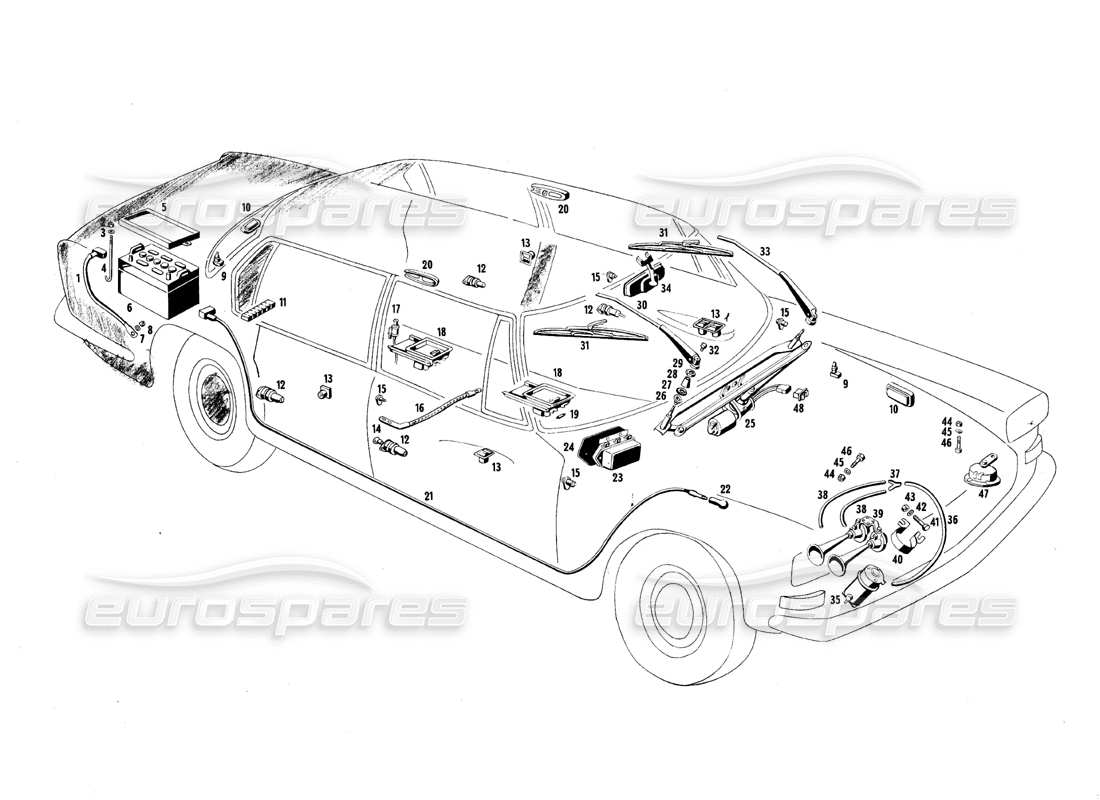 maserati qtp.v8 4.7 (s1 & s2) 1967 diagrama de piezas de equipos eléctricos