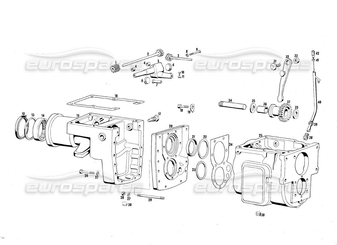 maserati qtp.v8 4.7 (s1 & s2) 1967 diagrama de piezas de la caja de transmisión