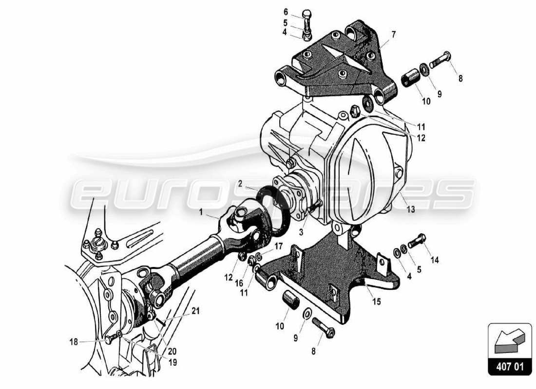 lamborghini 350 gt diagrama de piezas del eje de transmisión y los brazos delanteros
