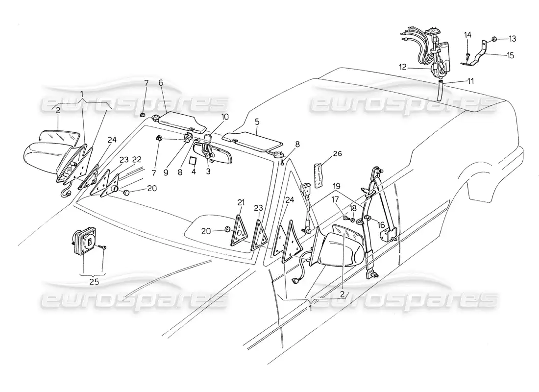 maserati biturbo spider cinturones de seguridad-espejos y visera solar diagrama de piezas