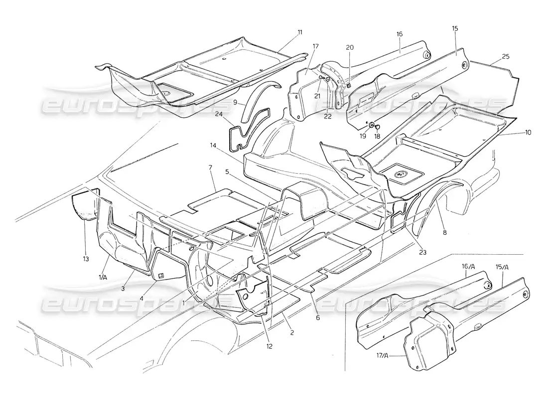 maserati biturbo spider alfombras y fieltros diagrama de piezas