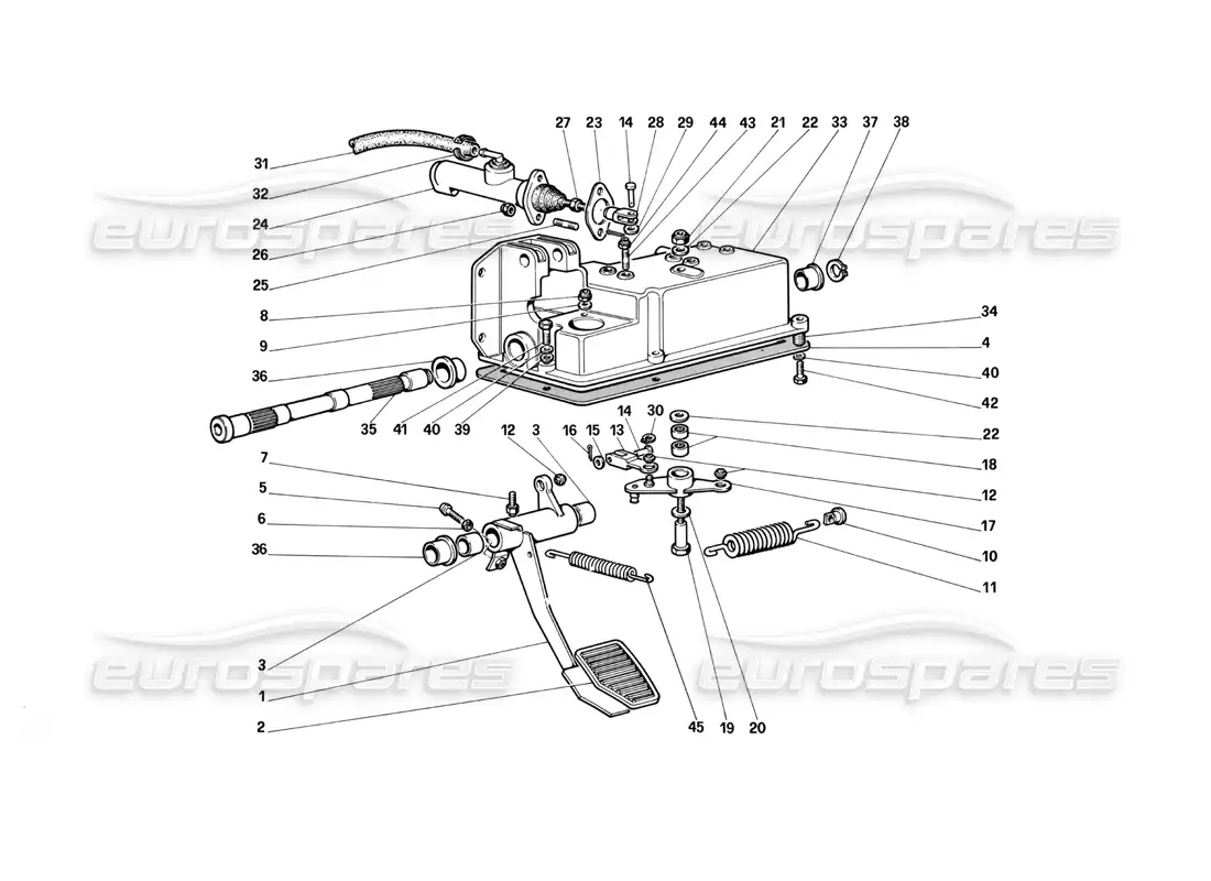 ferrari testarossa (1987) diagrama de piezas del control de liberación del embrague