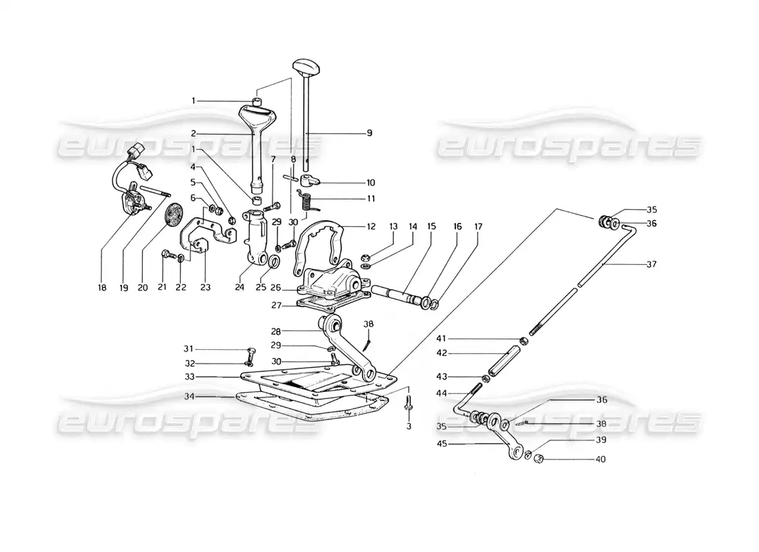 ferrari 400 gt (mechanical) controles externos de la caja de cambios (400 automático) diagrama de piezas