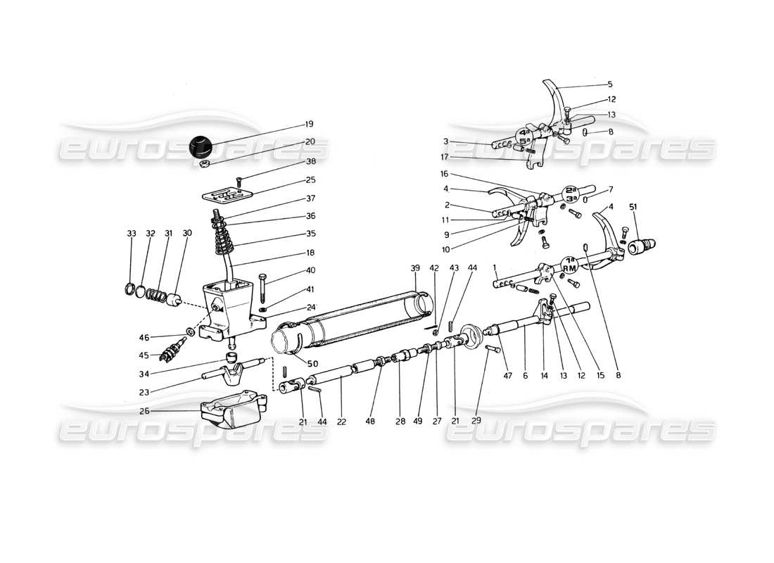 ferrari 365 gt4 berlinetta boxer controles de la caja de cambios (desde el número de automóvil 17543 hasta el número de automóvil 18221) diagrama de piezas