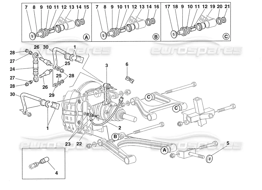 ferrari 355 challenge (1999) tubos de freno y suspensión trasera diagrama de piezas